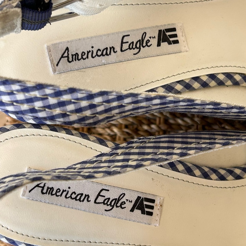 American Eagle Gingham Wedge Espadrille Sandal Blue/White Size‎ 8.5 - Picture 8 of 13